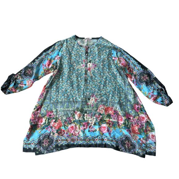 Johnny Was Besimo Silk Floral Printed Blouse - Picture 2 of 11